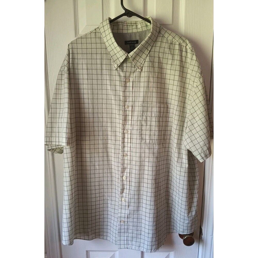 Men's Van Heusen Check Pattern Button Down Shirt Short Sleeve 3XL